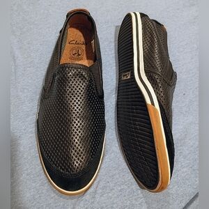 Clark's Men's Black Perforated Leather Slip-Ons